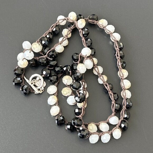 Envious Beaded Necklace Black White Brown Toggle Closure 34 Inch Length - Picture 3 of 4